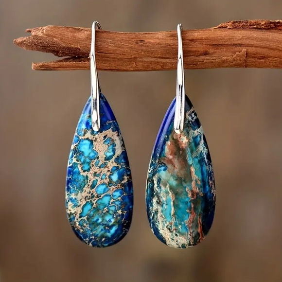 Jewelry - Emperor Stone Blue Leaf earrings